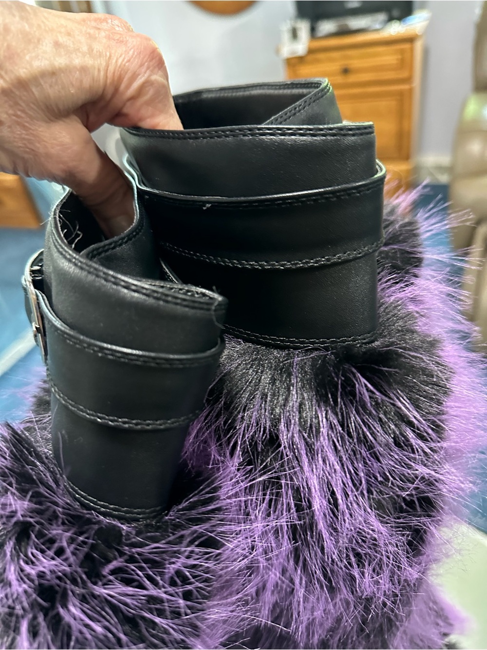 Faux Fur Azalea Wang Purple Knee-High Combat Boots fur Women 12 - Picture 8 of 10